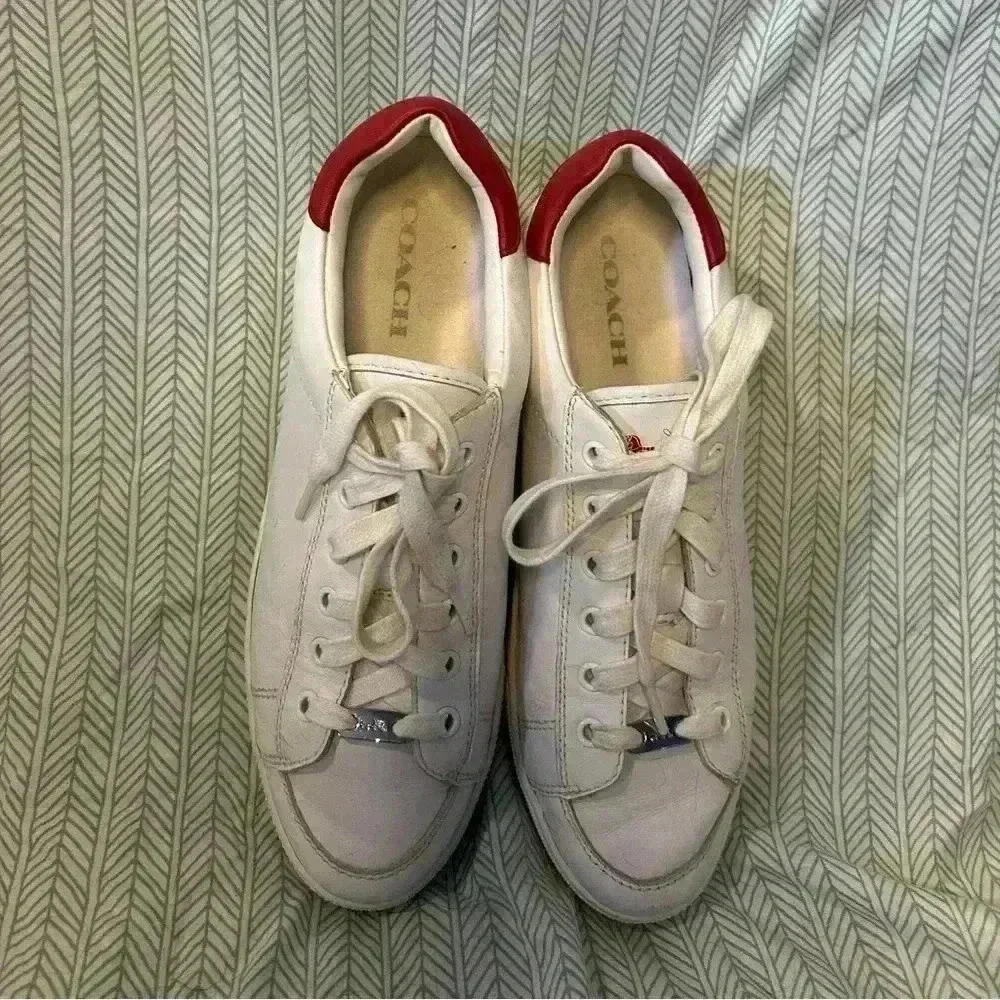 Coach‎ Porter White & Red Leather Sneakers, Size 10